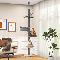 2.3-2.7m Adjustable Cat Tree Tower Scratching Post Floor to Ceiling Cando House