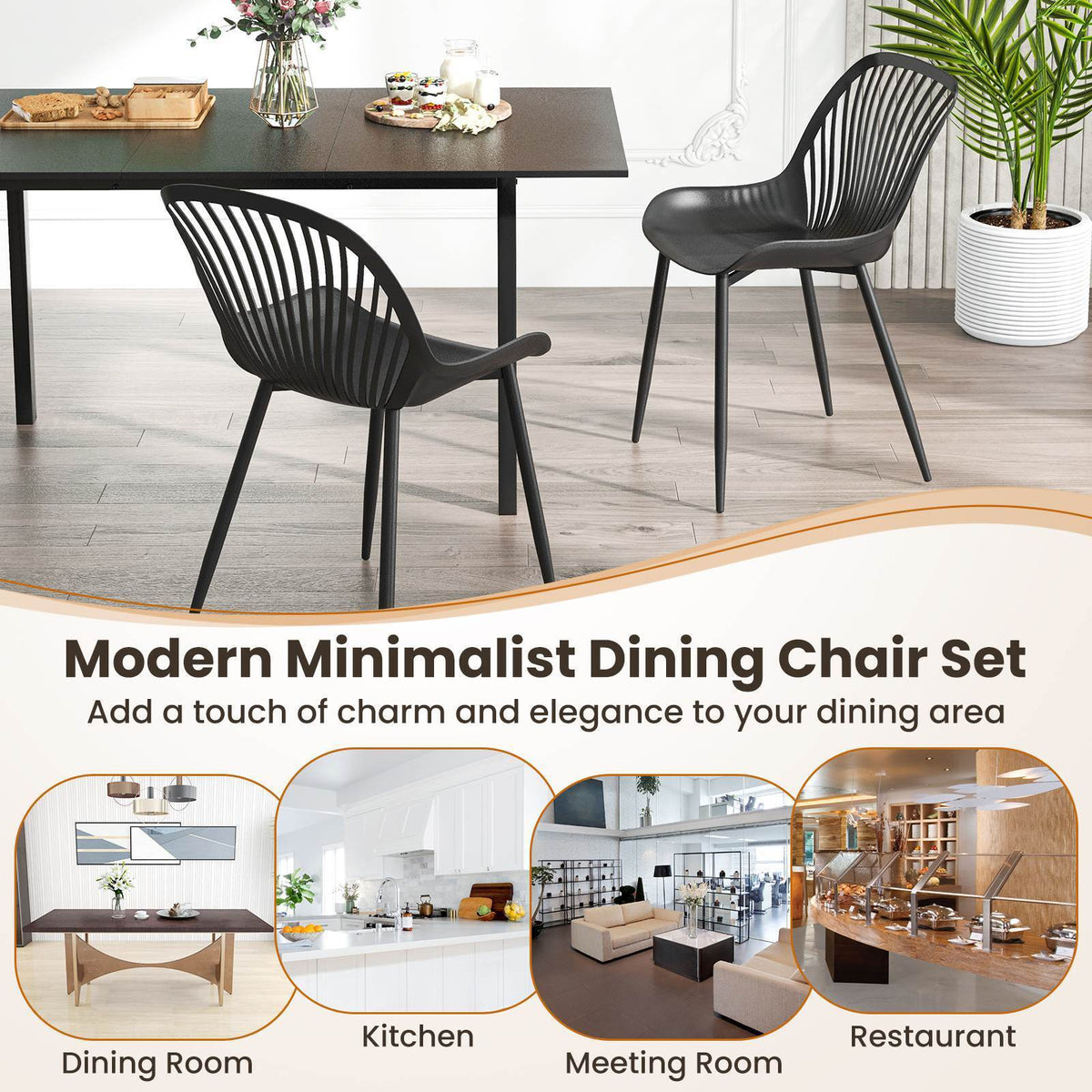 Set of 4 Plastic Dining Chair Modern Armless Kitchen Dining Room Side Chairs