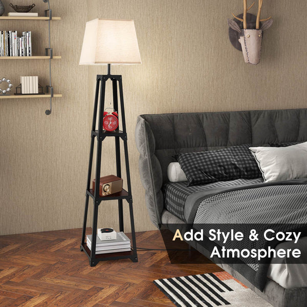 Trapezoidal Designed Floor Lamp, 3 Tiered Storage Lamps, Shelf Floor Lamp