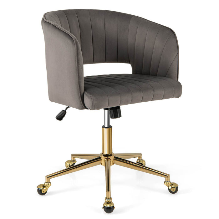 Velvet Home Office Swivel Desk Chair w/ Tufted Back & Seat Vanity Chair Grey
