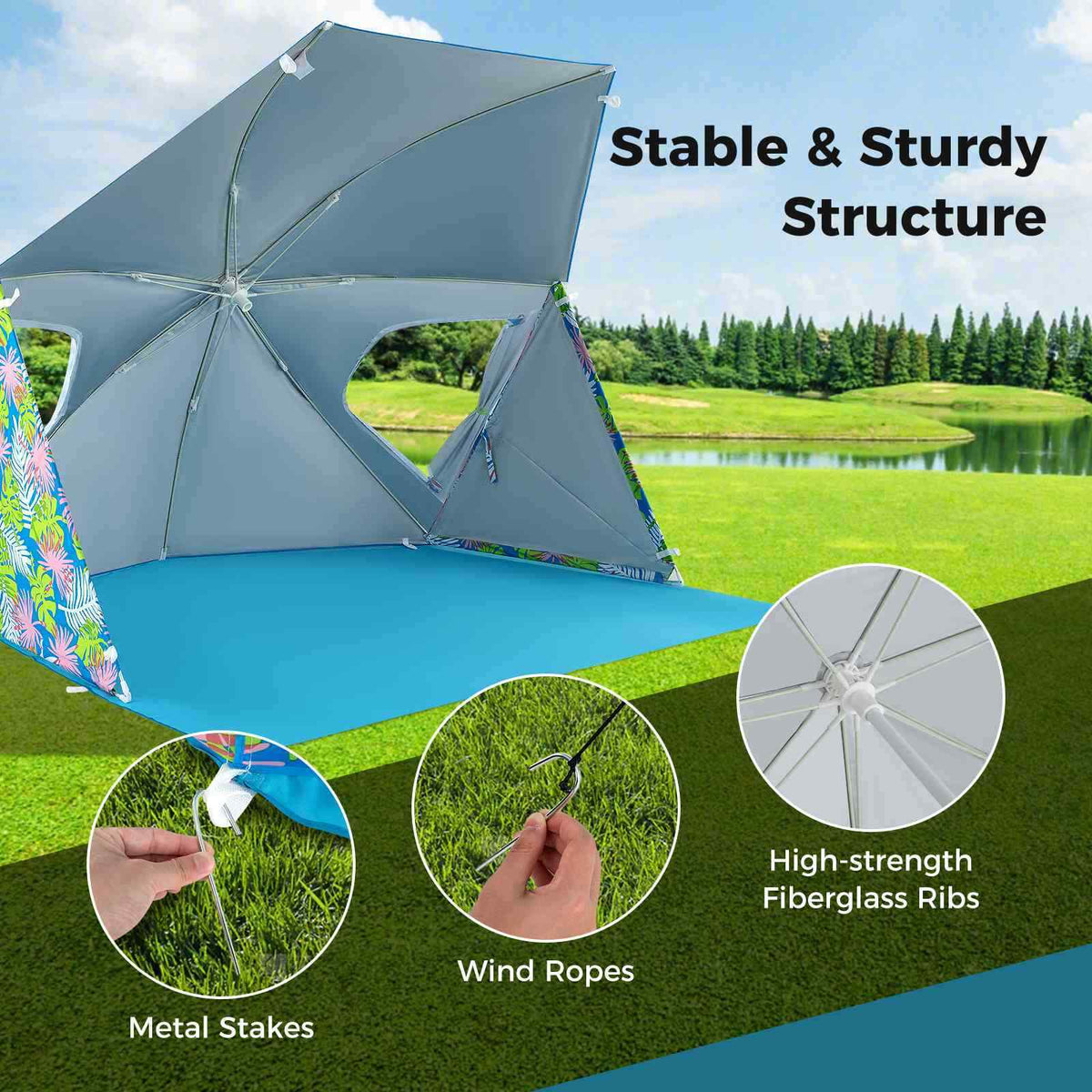 Beach Umbrella Tent, UPF50+ Sun Protection, Outdoor Pop up Sunshade Tent, Yard