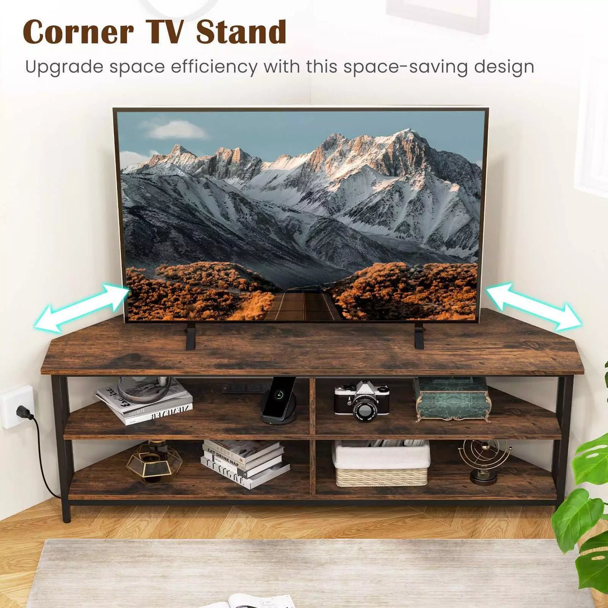 140cm Corner TV Stand for TVs up to 65" TV Console Table w/ AC Outlets USB Ports