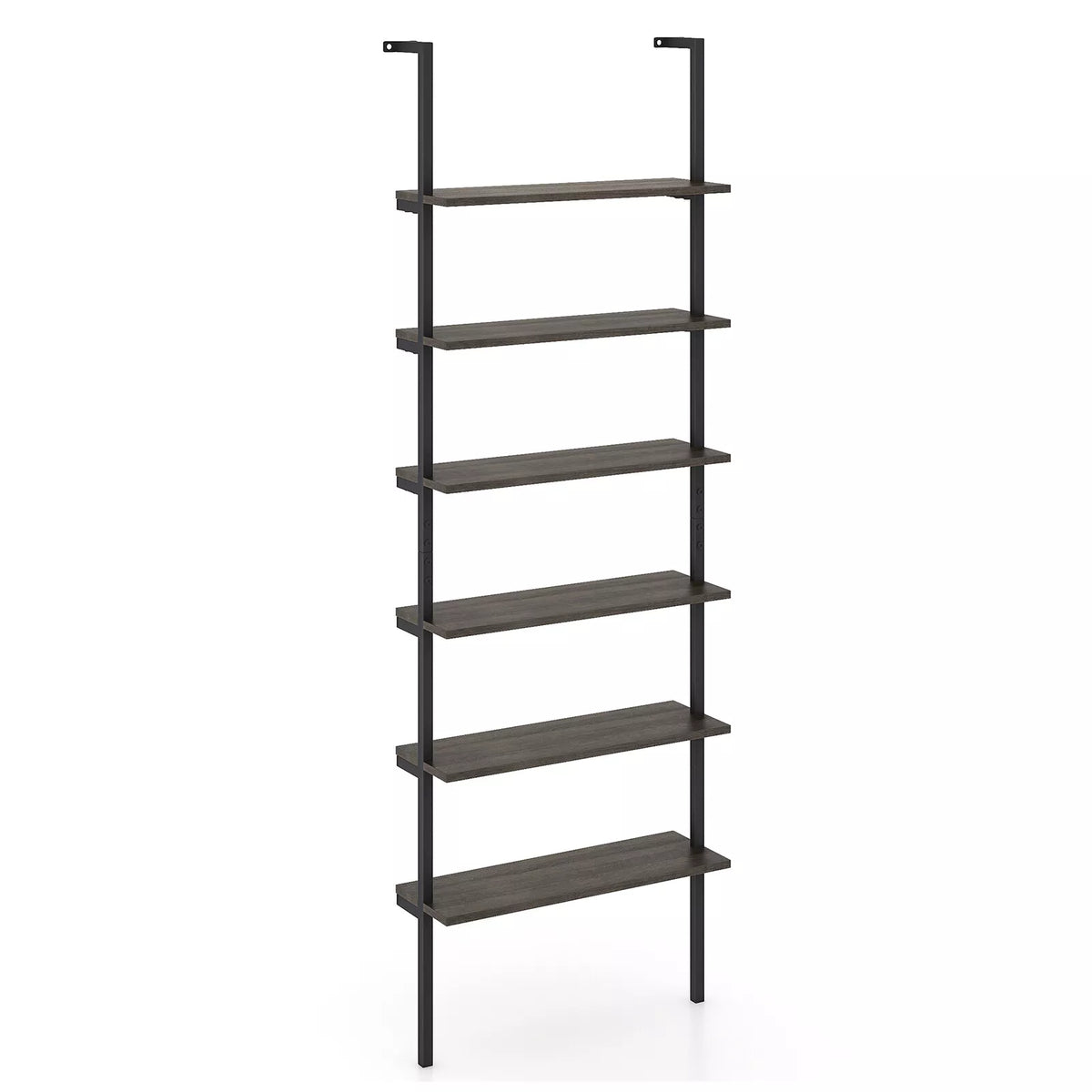 6-Tier Ladder Shelf Industrial Wall Mounted Display Bookshelf w/ Metal Frame