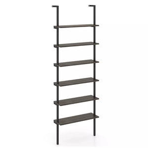 6-Tier Ladder Shelf Industrial Wall Mounted Display Bookshelf w/ Metal Frame