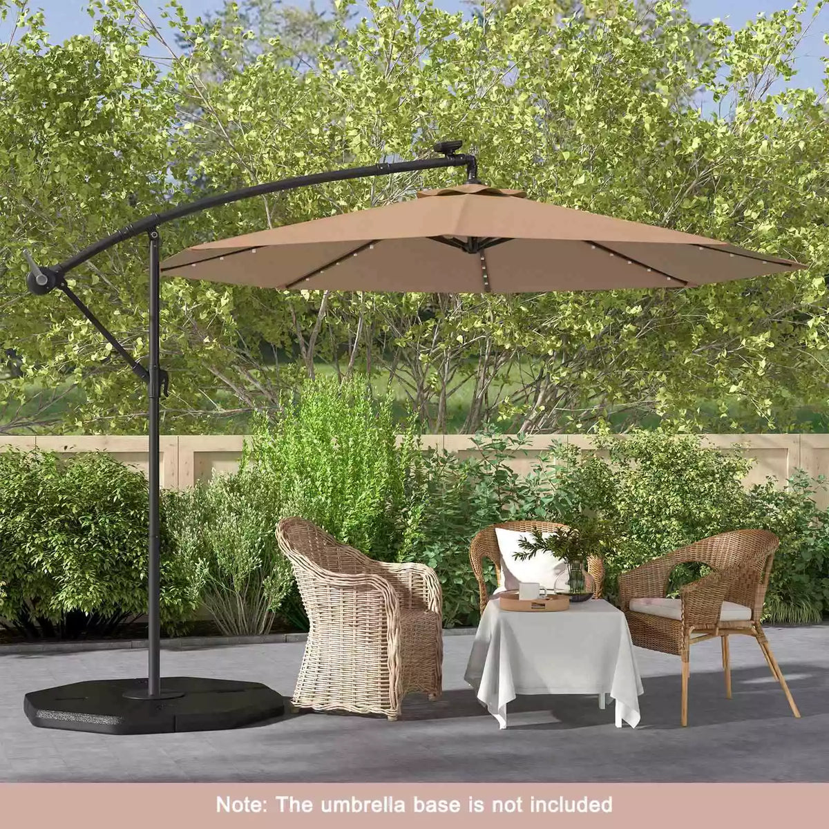 Outdoor Patio 3m Hanging Offset Umbrella w/ 32 LED Lights & Water-proof Canopy