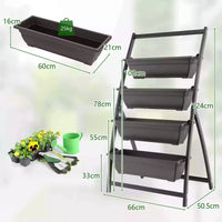 124cm 4-Tier Elevated Planter Box with Drainage Holes for Flowers Herbs Garden