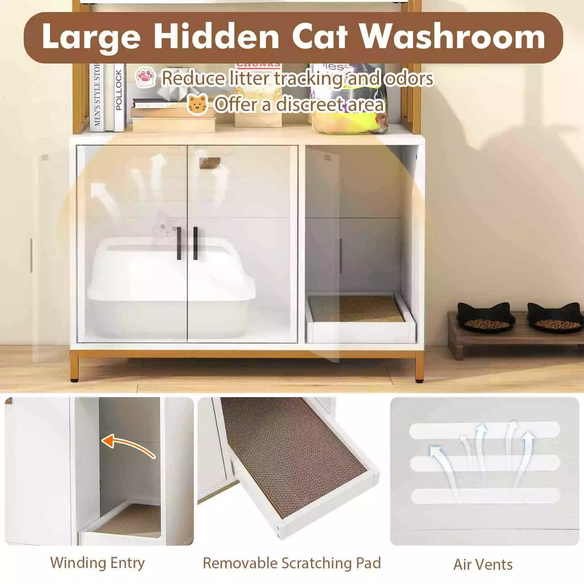 154 cm Large 2-in-1 Cat Litter Box Enclosure w/ Storage & Scratching Pad Indoor