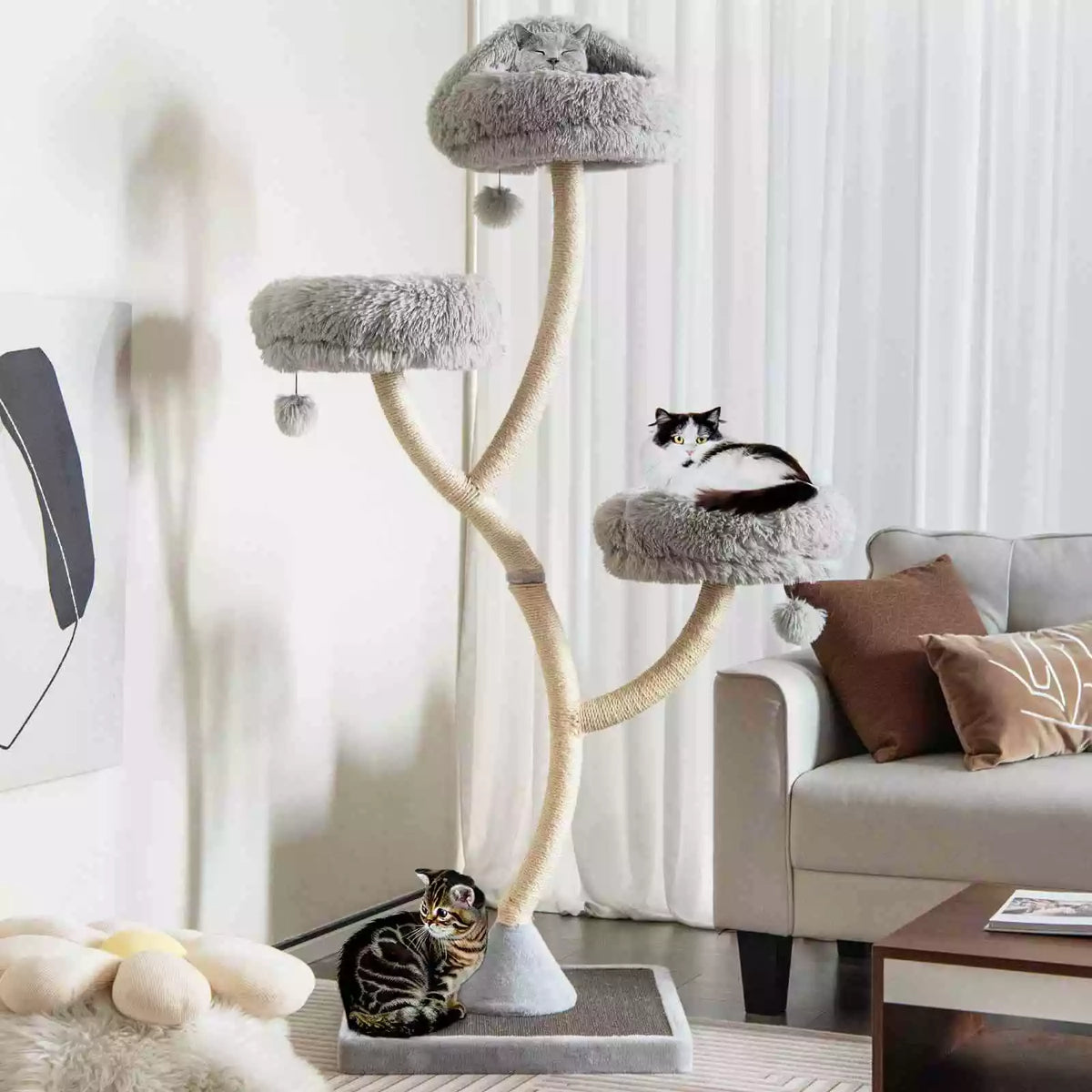 Cat Activity Unit 178cm Cat Tree Multi-Level Cat Activity Center w/3 Warm Perches Scratc ...