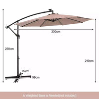 Outdoor Patio 3m Hanging Offset Umbrella w/ 32 LED Lights & Water-proof Canopy