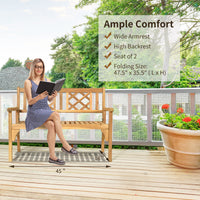 Patio Outdoor Solid Wood Bench Folding Loveseat Chair Park Garden Deck Furniture