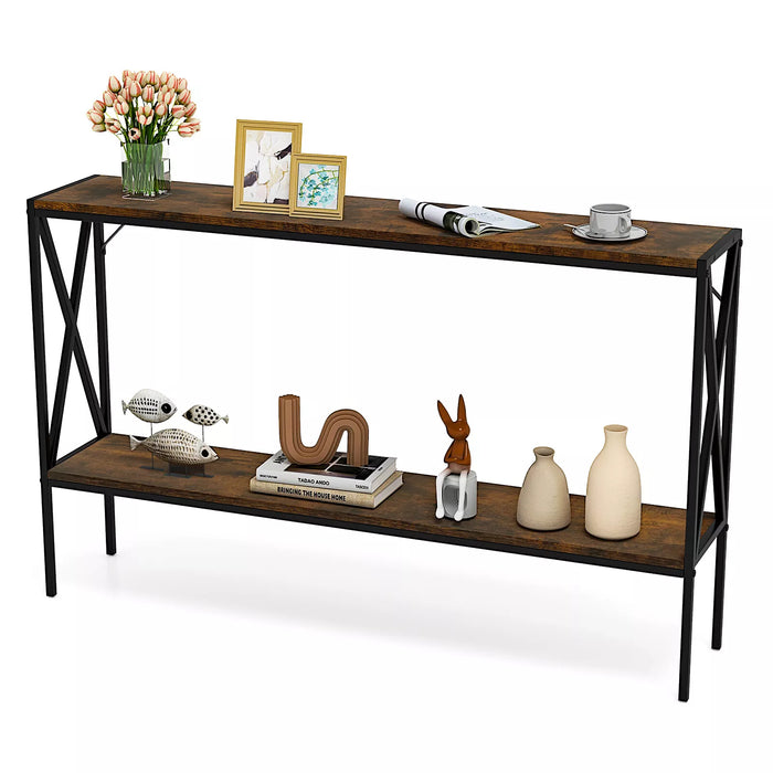 Industrial Console Table 2-Tier Narrow Sofa Table 120 CM Entrance Table