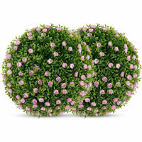 2 PCS Artificial Plant Topiary Balls Faux Decoration Pink Flowers Garden Sphere