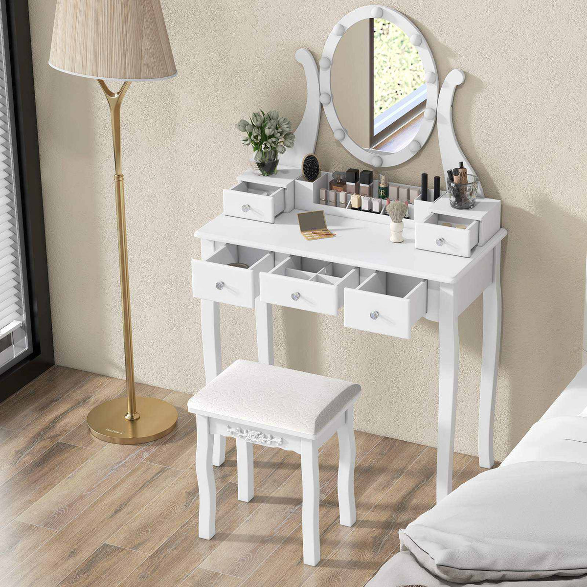 Vanity Desk Set Makeup Table Vanity Dresser Vanity Desk w/Lighted Mirror White