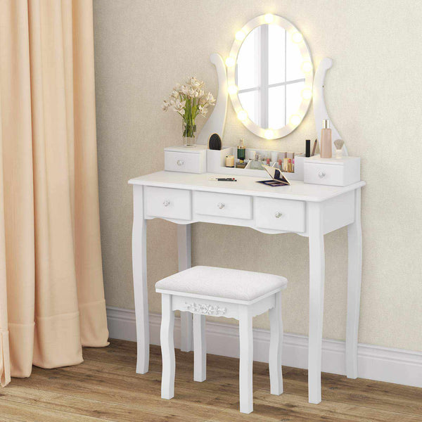 Vanity Desk Set Makeup Table Vanity Dresser Vanity Desk w/Lighted Mirror White