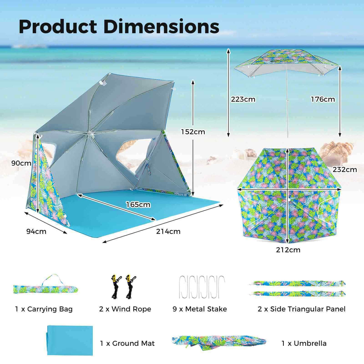 Beach Umbrella Tent, UPF50+ Sun Protection, Outdoor Pop up Sunshade Tent, Yard