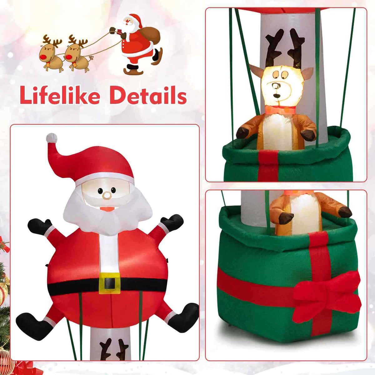 Inflatable Christmas 2.5M Santa Claus with Hot Air Balloon and LED Lights