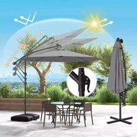 Outdoor Patio 3m Hanging Offset Umbrella w/ 32 LED Lights & Water-proof Canopy