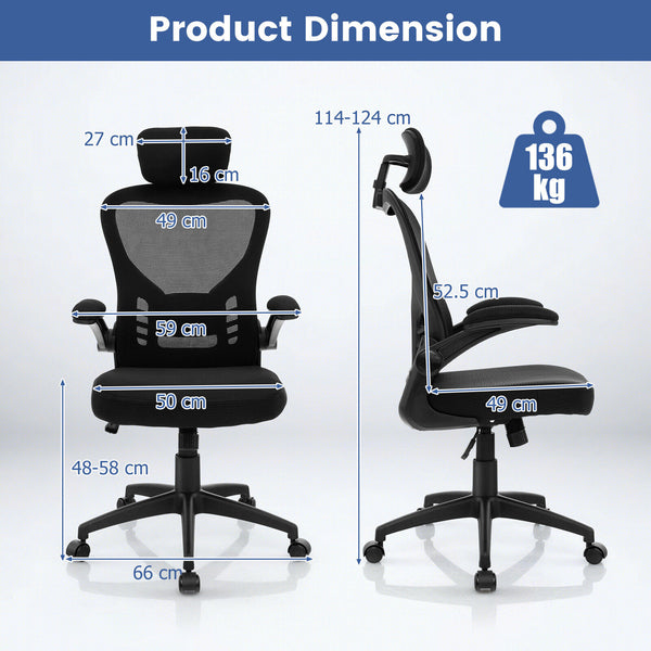 Ergonomic Mesh Office Chair Executive Chair Adjustable Height Flip up Armrests