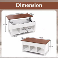 Lift Up Coffee Table Rising Center Table w/ Hidden Compartment & 3 Cubes