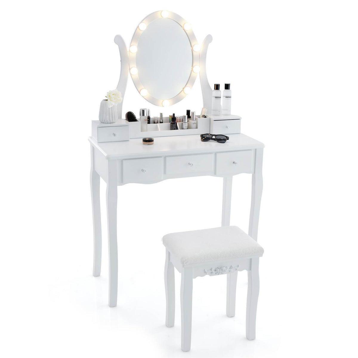 Vanity Desk Set Makeup Table Vanity Dresser Vanity Desk w/Lighted Mirror White