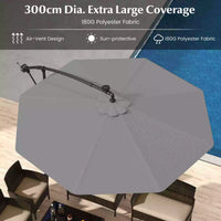 Outdoor Patio 3m Hanging Offset Umbrella w/ 32 LED Lights & Water-proof Canopy