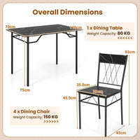 5Pcs Dining Table & Chair Set for 4 Kitchen Dining Room Furniture Dinette Set