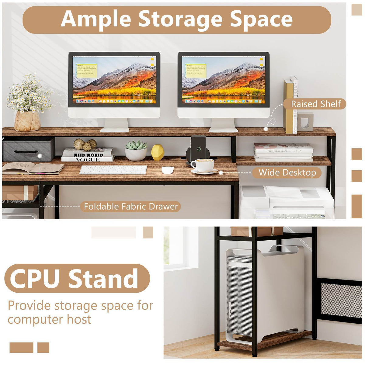 TIQLAB L Shaped Computer Desk with Power Outlets, 55 Inch Small Corner Desk with TIQLAB L Shaped Computer Desk with Power Outlets, 55 Inch Small Corner Desk with