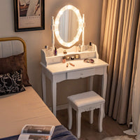 Vanity Table Set Makeup Vanity Desk & Stool Dressing Table w/Mirror & Lights