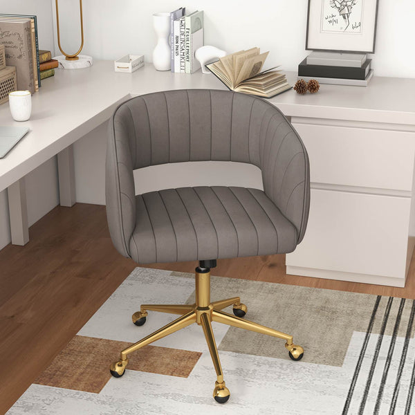 Velvet Home Office Swivel Desk Chair w/ Tufted Back & Seat Vanity Chair Grey