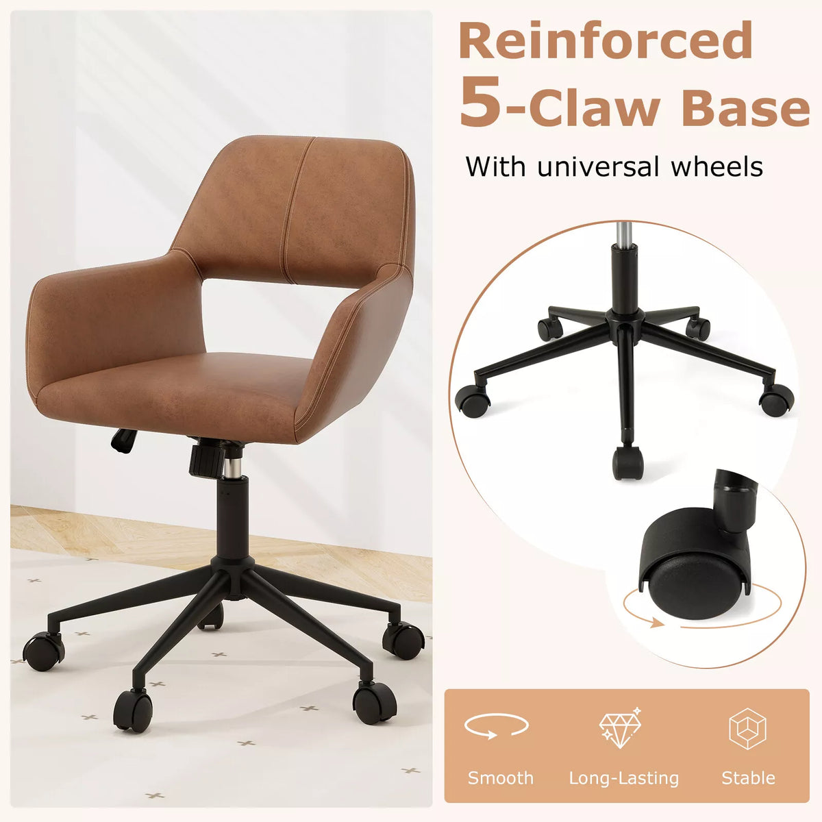 Leathaire Home Office Chair Adjustable Swivel Task Chair Computer Chair