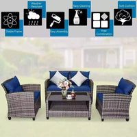 Giantex 4-Piece Patio Wicker Furniture Set Outdoor PE Rattan Sectional Sofa Set Garden