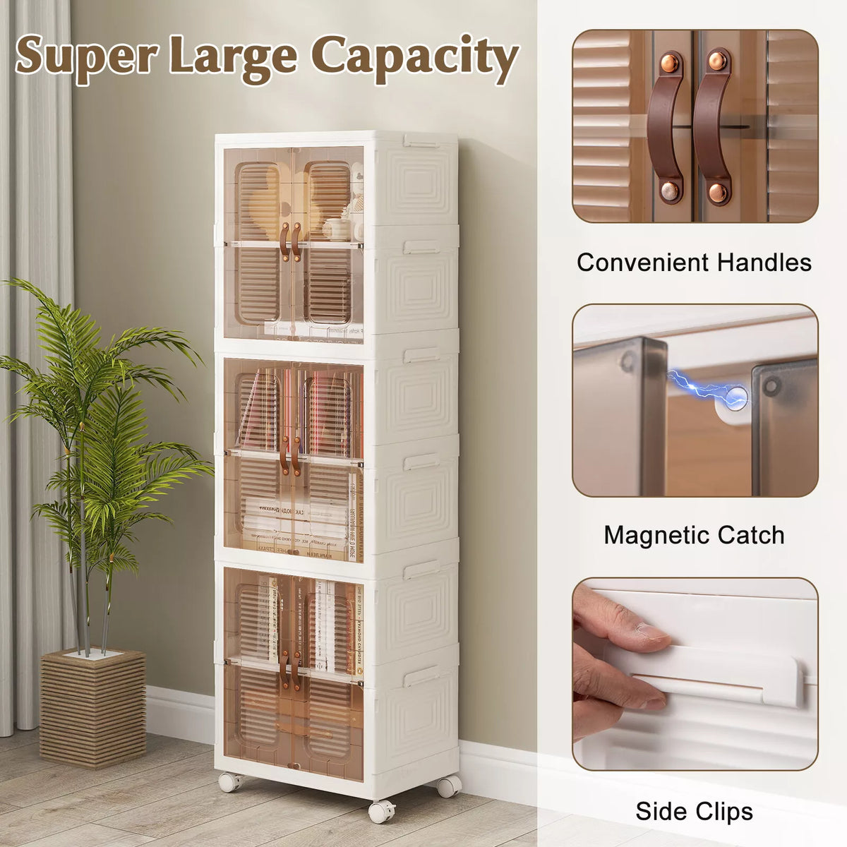 6-Cube Stackable Storage Bins Shoes Boxes w/ Doors Home Collapsible Organizer