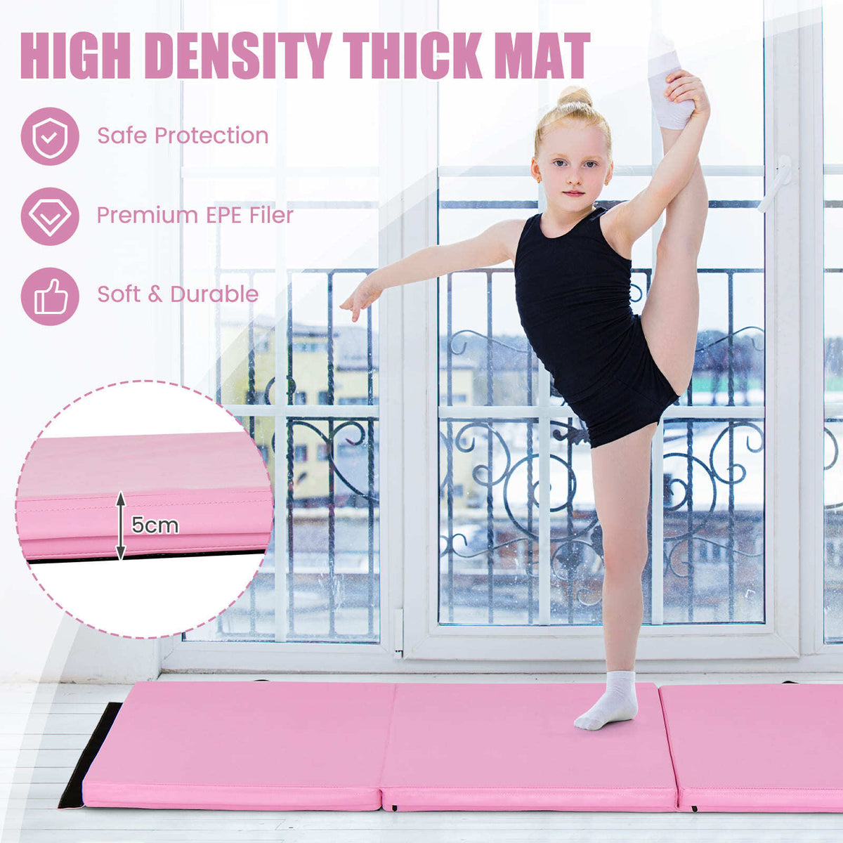 Tri-Fold Tumbling Exercise Mat 180 cm x 60 cm Dance Yoga Gymnastics Trainning