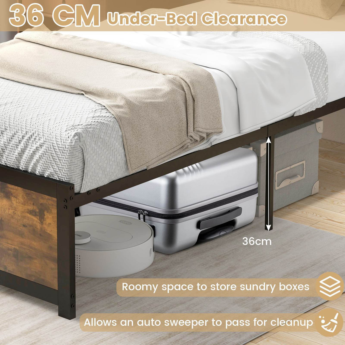 Single Size Bed Frame Metal Bed Base Heavy-duty Mattress Foundation Noise Free