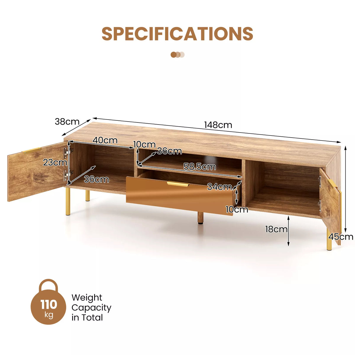 Mirrored TV Stand for TV up to 65” Console Table Wooden Entertainment TV Cabinet