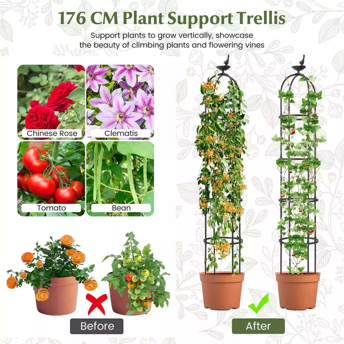 2-Pack 2-in-1 Garden Obelisk Trellis Rustproof Plant Cage w/ Adjustable Height