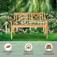 Patio Outdoor Solid Wood Bench Folding Loveseat Chair Park Garden Deck Furniture