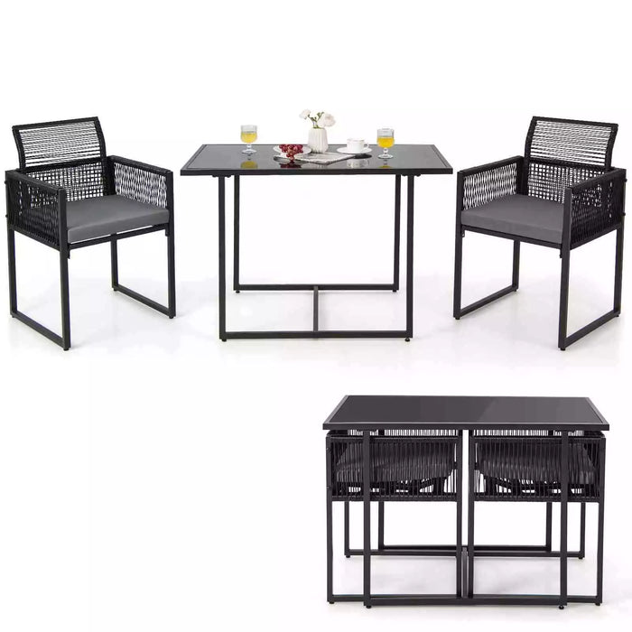 Giantex 3 Pieces Outdoor Dining Set Patio PE Rattan Furniture Set with Folding Backrest