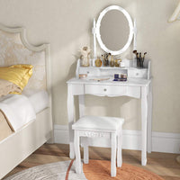 Vanity Table Set Makeup Vanity Desk & Stool Dressing Table w/Mirror & Lights