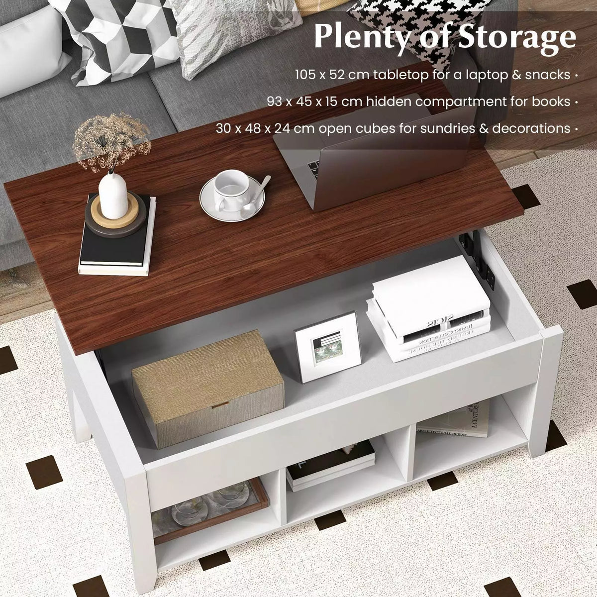 Table Rising From Box Lift Up Coffee Table Rising Center Table w/ Hidden Compartment & 3 Cub ...