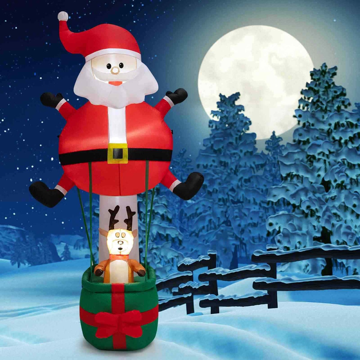 Inflatable Christmas 2.5M Santa Claus with Hot Air Balloon and LED Lights