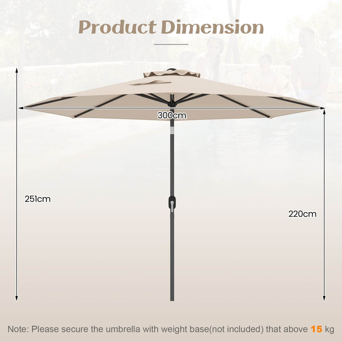 3M Large Patio Umbrella, Outdoor Heavy Duty Market Umbrella,Garden,Lawn,Poolside