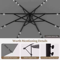 Outdoor Patio 3m Hanging Offset Umbrella w/ 32 LED Lights & Water-proof Canopy