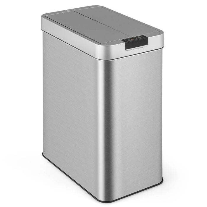 50L Slim Kitchen Trash Can w/ Wing Lids Stainless Automatic Sensor Garbage Can