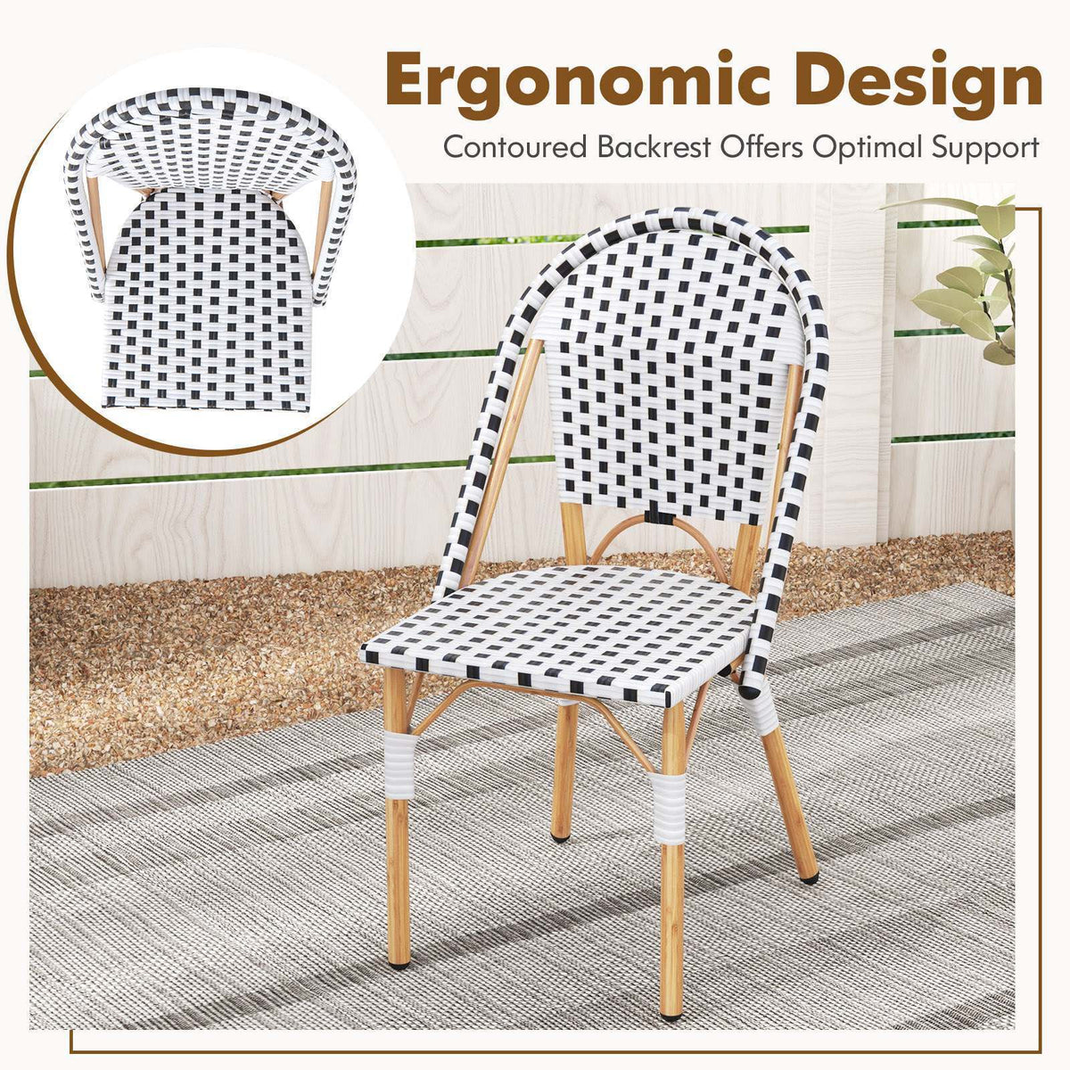 2 PSC Bistro Chair Outdoor Furniture Seat Wicker Garden Kitchen Backyard Porch