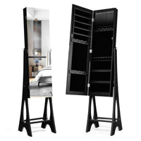 Freestanding Mirror Jewelry Cabinet w/ Full Length Mirror Built-in LED Lights