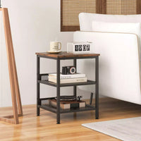 3-Tier Side Table Square Nightstand Industrial End Table w/ Dual Mesh Shelves