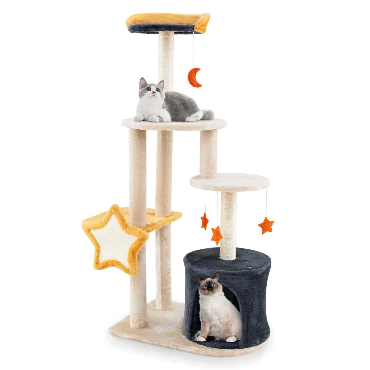 Multi-level Cute Cat Tree for Indoor Cats with Sisal Scratching Posts & Board