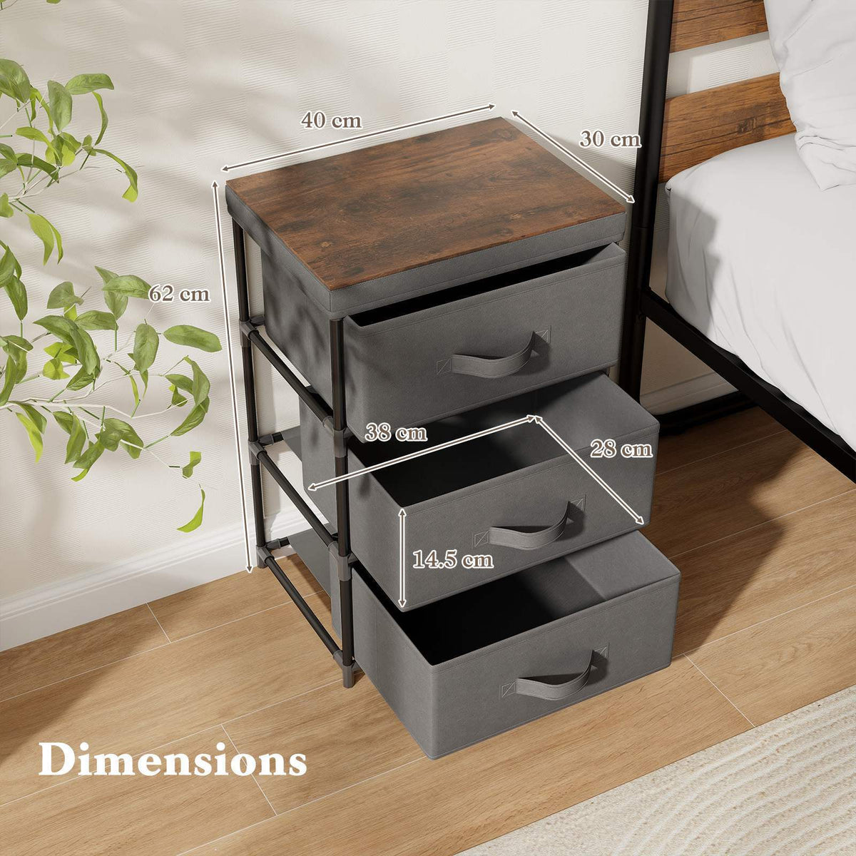 Set of 2 3-Tier Fabric Dresser Nightstand Home Organizer Chest of Drawer Bedroom