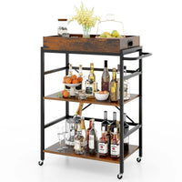 Industrial 3-Tier Bar Serving Utility Cart w/ Detachable Tray & Lockable Casters